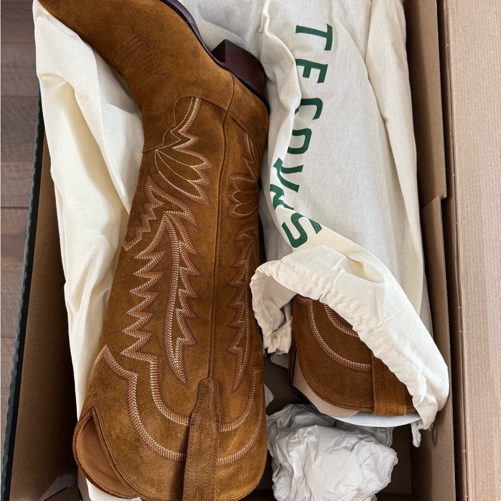 Tecovas Brown Suede Abby Heeled Boots - Picture 7 of 7